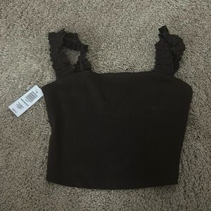 Aritzia brown ruffle sleeve tank